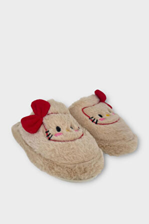 HelloKitty Figürlü Sıcak Tutan Kışlık Kadın Ev Terliği BEJ - KIRMIZI