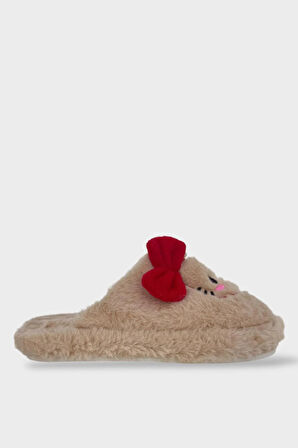 HelloKitty Figürlü Sıcak Tutan Kışlık Kadın Ev Terliği BEJ - KIRMIZI