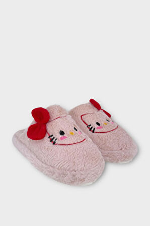 HelloKitty Figürlü Sıcak Tutan Kışlık Kadın Ev Terliği PUDRA-KIRMIZI