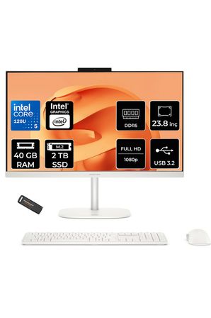 OmniStudio 24 Core 5 120U 40GB RAM 2TB SSD 23.8" FHD 75Hz FreeDos Beyaz All in One Bilgisayar + Per4 USB Bellek