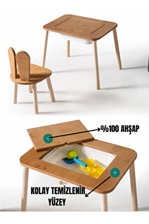 Reyo Montessori Bunny Sandalye Ve Tek Hazneli Aktivite Masası