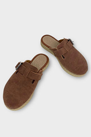 Kemerli Tokalı Nubuk Kadın Ev Terliği TABA