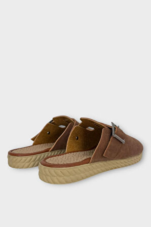 Kemerli Tokalı Nubuk Kadın Ev Terliği TABA