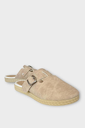 Kemerli Tokalı Nubuk Kadın Ev Terliği BEJ