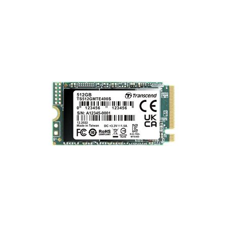 Transcend TS512GMTE400S 512GB PCle Gen3x4 NVMe 3D TLC DRAM-less 22x42 M.2 SSD