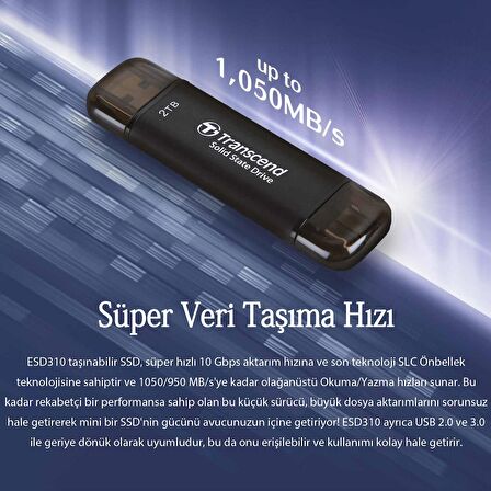 Transcend TS1TESD310C 1TB, External SSD, ESD310C,USB 10Gbps, Type C/A, Black