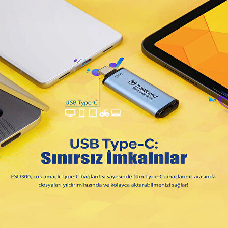 Transcend TS512GESD300C 512GB USB/Type-C 10Gbps 1050/950MB/s Taşınabilir Harici SSD - Mavi