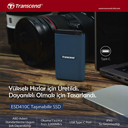 Transcend TS1TESD410C 1TB USB/Type-C 20Gbps 2000/2000MB/s Taşınabilir Harici SSD