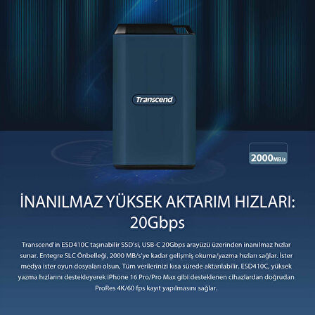 Transcend TS1TESD410C 1TB USB/Type-C 20Gbps 2000/2000MB/s Taşınabilir Harici SSD