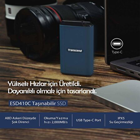 Transcend TS2TESD410C 2TB, USB/Type-C 20Gbps, Okuma/Yazma Hızı 2000 MB/s Taşınabilir Harici SSD