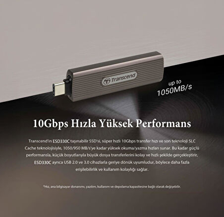 Transcend TS1TESD330C 1TB Type-C 10Gbps Gizlenebilir Başlıklı Taşınabilir Metal Kasa SSD
