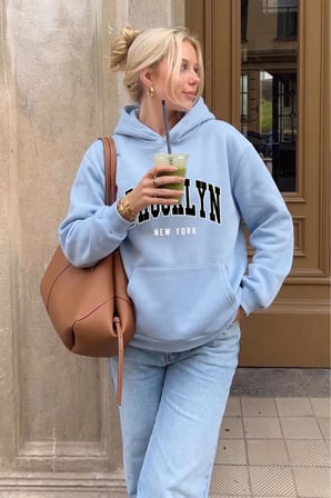 Unisex Brooklyn New York Baskılı Oversize Hoodie Kapüşonlu Sweatshirt