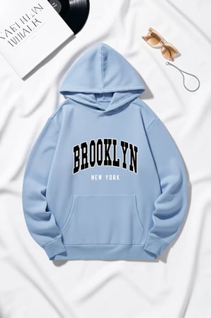 Unisex Brooklyn New York Baskılı Oversize Hoodie Kapüşonlu Sweatshirt