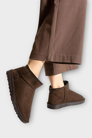 Mini Süet İçi Kürklü Alçak Taban Bilekte Kısa Kadın Bot KAHVERENGİ