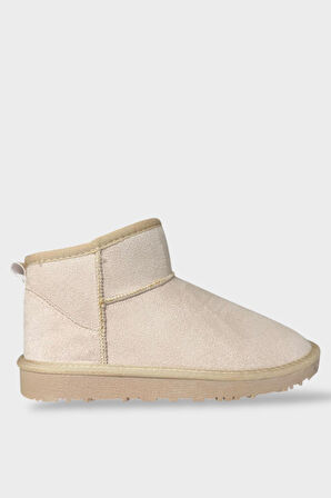 Mini Süet İçi Kürklü Alçak Taban Bilekte Kısa Kadın Bot BEJ