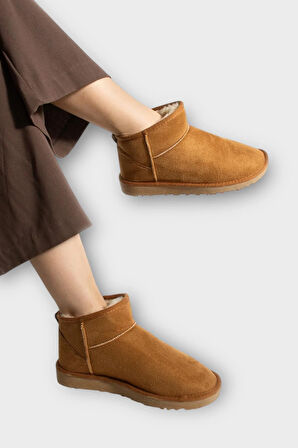 Mini Süet İçi Kürklü Alçak Taban Bilekte Kısa Kadın Bot TABA