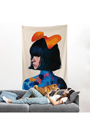 Küt Saçlı Güzel Kadın Duvar Örtüsü-7607