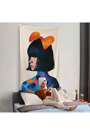 Küt Saçlı Güzel Kadın Duvar Örtüsü-7607