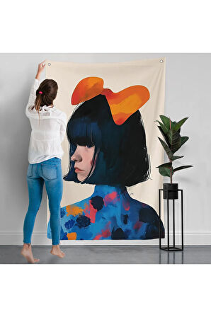 Küt Saçlı Güzel Kadın Duvar Örtüsü-7607