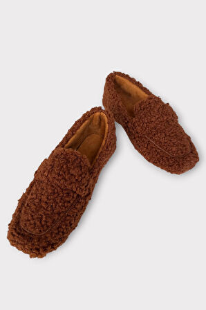 Ultra Yumuşak Peluş Ses Yapmaz Hafif Taban Ev Babeti Kadın Panduf KAHVERENGİ