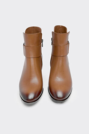 Tokalı Fermuarlı Hakiki Deri Kadın Bot