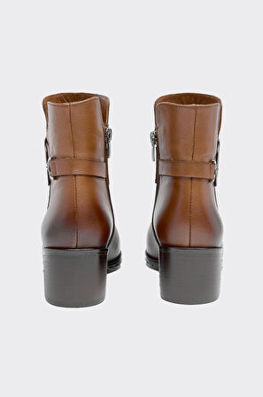 Tokalı Fermuarlı Hakiki Deri Kadın Bot