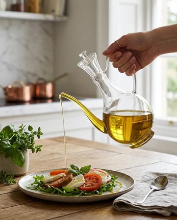 Cam Yağdanlık 750 ml Glory Borosilikat Sirkelik – El Üretimi Yağ, Sirke ve Sos Şişesi Düz-Cam