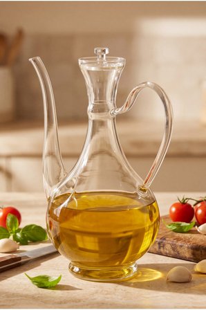 Cam Yağdanlık 750 ml Glory Borosilikat Sirkelik – El Üretimi Yağ, Sirke ve Sos Şişesi Düz-Cam