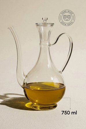Cam Yağdanlık 750 ml Glory Borosilikat Sirkelik – El Üretimi Yağ, Sirke ve Sos Şişesi Düz-Cam