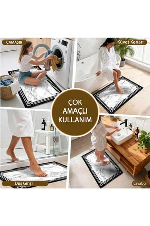 Banyo Paspası, Yumuşak Banyo Halısı, Kaymaz Dot Tabanlı, Yıkanabilir - 60x100