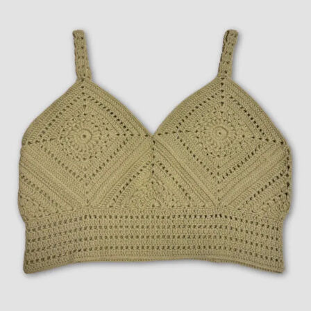 Uretti - Yıldız 7202 - El Örgüsü Crop Büstiyer Bikini Üstü Motif - Yeşil