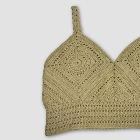Uretti - Yıldız 7202 - El Örgüsü Crop Büstiyer Bikini Üstü Motif - Yeşil