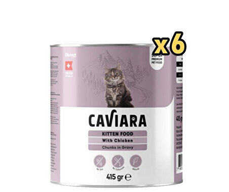 Caviara Sos İçinde Et Parçacıklı Tavuklu Yavru Kedi Konservesi 415 Gr x 6 Adet