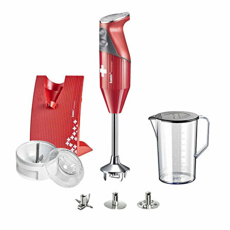 BAMİX® M200 SWİSSLİNE EL BLENDER SETİ ÖMÜR BOYU MOTOR GARANTİLİ 200W (20CM DALDIRMA DERİNLİĞİ) 3 BIÇAKLI KIRMIZI-KROM