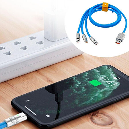 CT-STONES®Kutulu  3 Şarj Aleti 1 Arada Çinko Alaşım Hızlı Şarj Kablosu Mavi 3 in 1