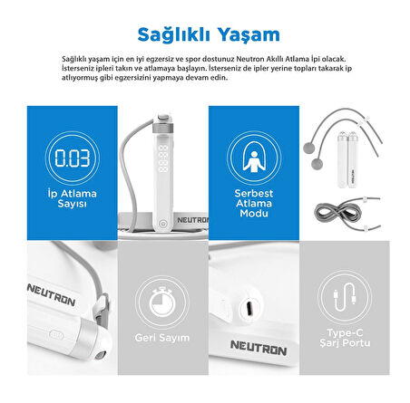 Neutron Ayarlanabilir Akıllı Bluetooth Gri Atlama Ipi