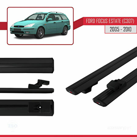 Ford Focus 2 (C307) SW 2005-2010 Arası ile Uyumlu BASIC Model Ara Atkı Tavan Barı Siyah 2 Adet