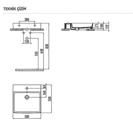 Creavit Vox Tezgah Üstü Kare Lavabo 50*50 cm VX255