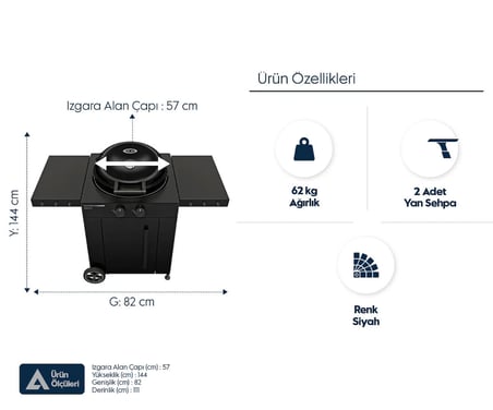 Aygaz Arosa 570 G EVO Yeni Nesil Siyah Barbekü - Döküm Izgara Hediyeli