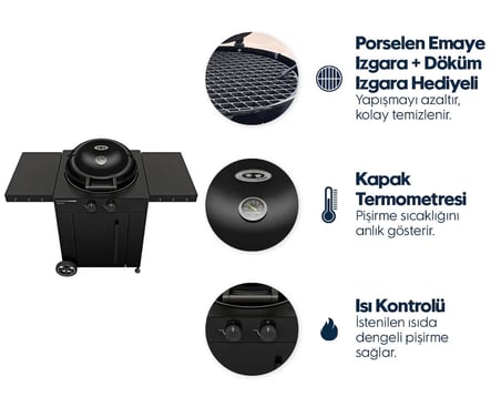 Aygaz Arosa 570 G EVO Yeni Nesil Siyah Barbekü - Döküm Izgara Hediyeli