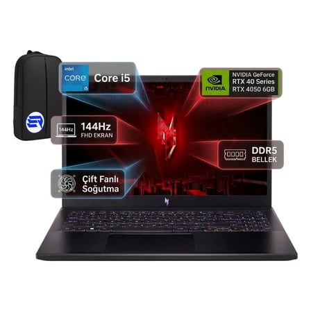 Nitro V 15 ANV15-51 I5-13420H RTX4050 6gb 16GB 512GB SSD 15.6'' Fhd 144Hz WIN11 Pro + Elektropasaj Çanta