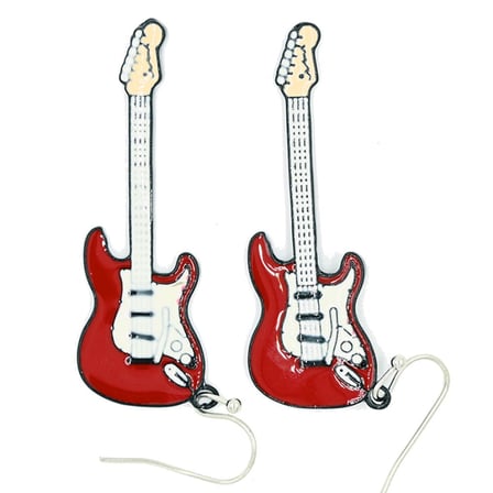 Diyez Müzik Kırmızı Elektro Gitar Şeklinde Müzik Temalı Küpe