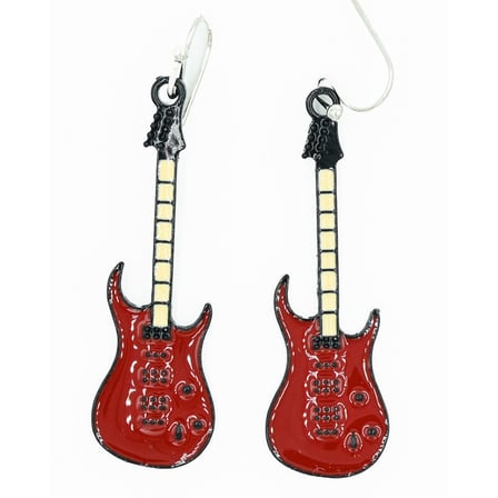 Diyez Müzik Kırmızı Super Strat Elektrik Gitar Şeklinde Müzik Temalı Küpe