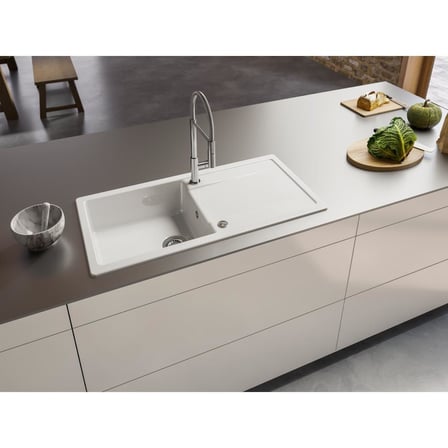 Franke MXK 611-100 Seramik Evye, Parlak Beyaz, Tezgah Üstü, Çift Yönlü Damlalık, 100x50 cm
