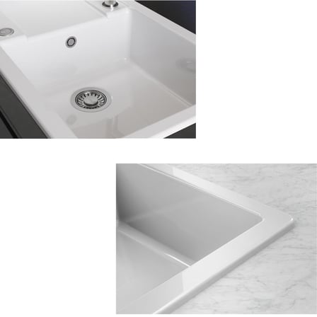 Franke MXK 611-100 Seramik Evye, Parlak Beyaz, Tezgah Üstü, Çift Yönlü Damlalık, 100x50 cm