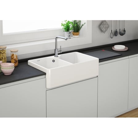 Franke Belfast BFK72036-36 Seramik Evye, Parlak Beyaz Renk, Tezgaha Sıfır, Tezgah Altı, Tezgah Üstü, 79.3x48.9 cm