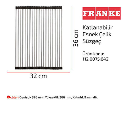 Franke Rulo Katlanabilir Esnek Çelik Süzgeç, 32x36 cm, 112.0075.642