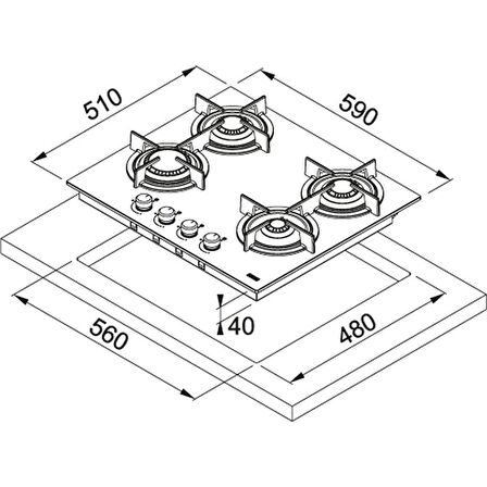 Franke FHCR 604 4G HE BK C Gazlı Ankastre Ocak