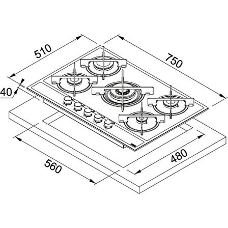 Franke FHMA 755 4G DC ML E Gazlı Ankastre Ocak