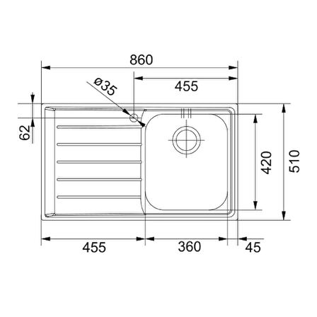 Franke Neptune NEX 611-86 - Evye Paslanmaz Çelik (inox) - Tezgah Üstü Tek Gözlü Sol Damlalıklı